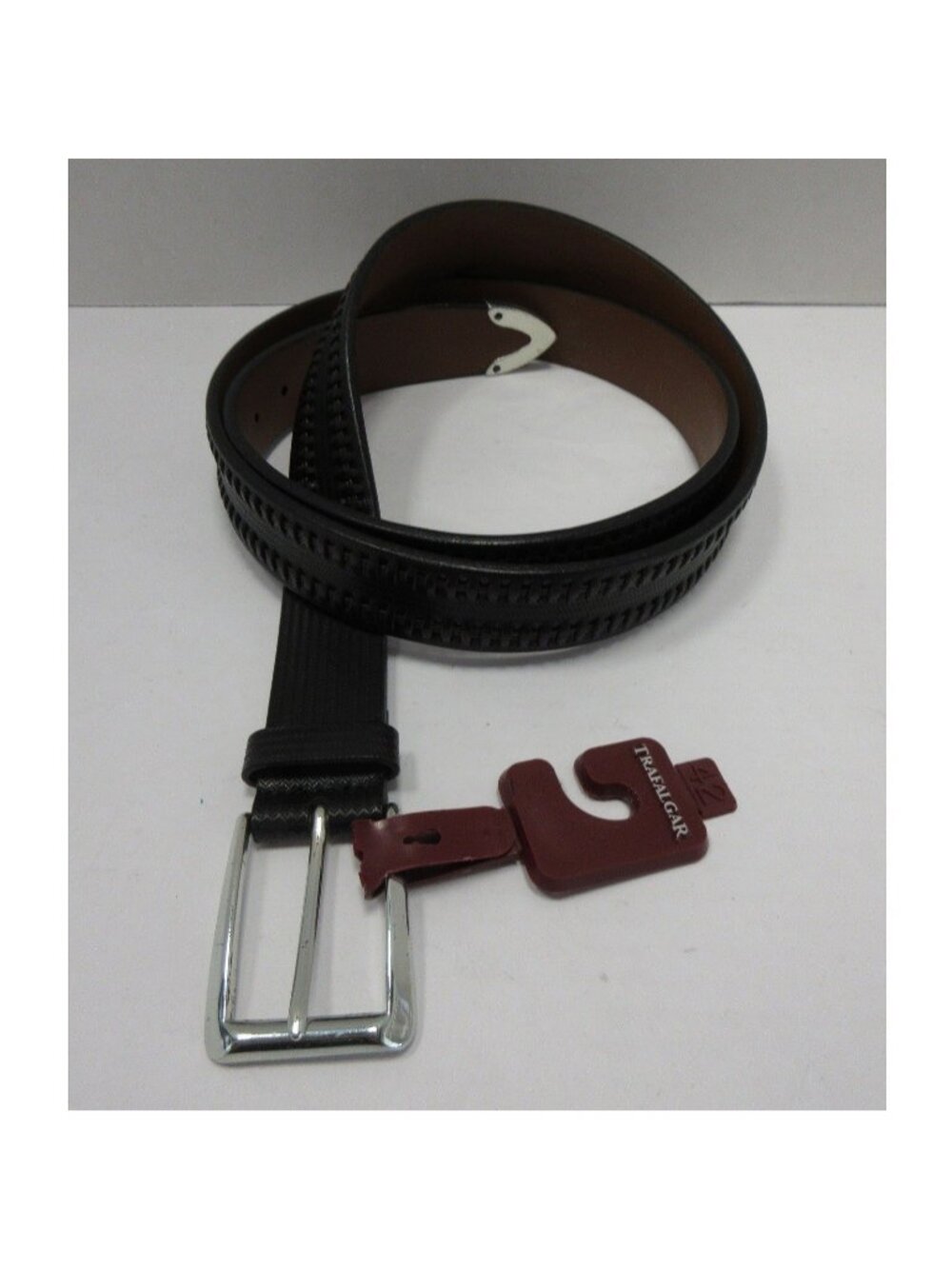 Trafalgar Belt 44 Leather Herringbone Silver Buckle Made In USA NEW